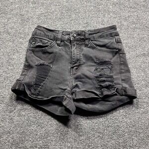 KanCan Los Angeles Jean Shorts Womens 25 Black Cutoff High Rise Distressed Denim